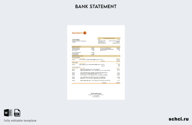 цифровая загрузка шаблона слова выписки из банка Swedbank в Швеции